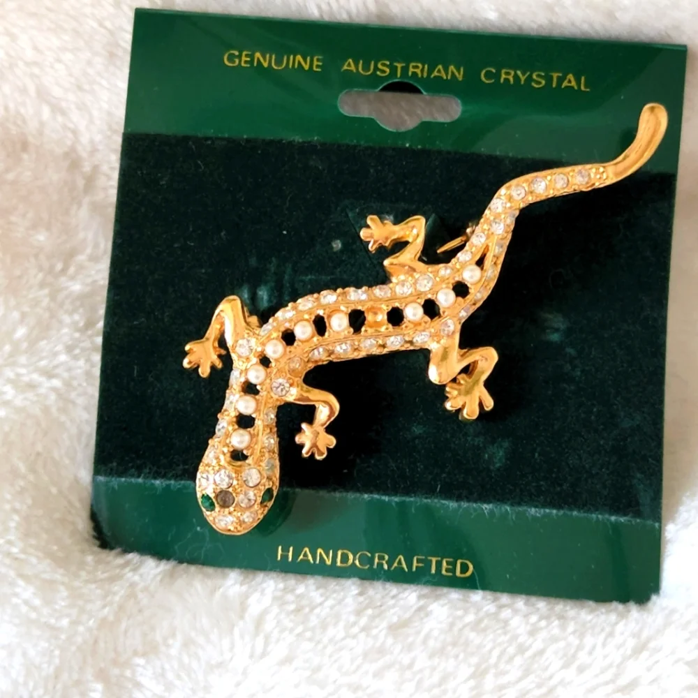 Salamander Brooch Pin Pendant Goldtone NWT
